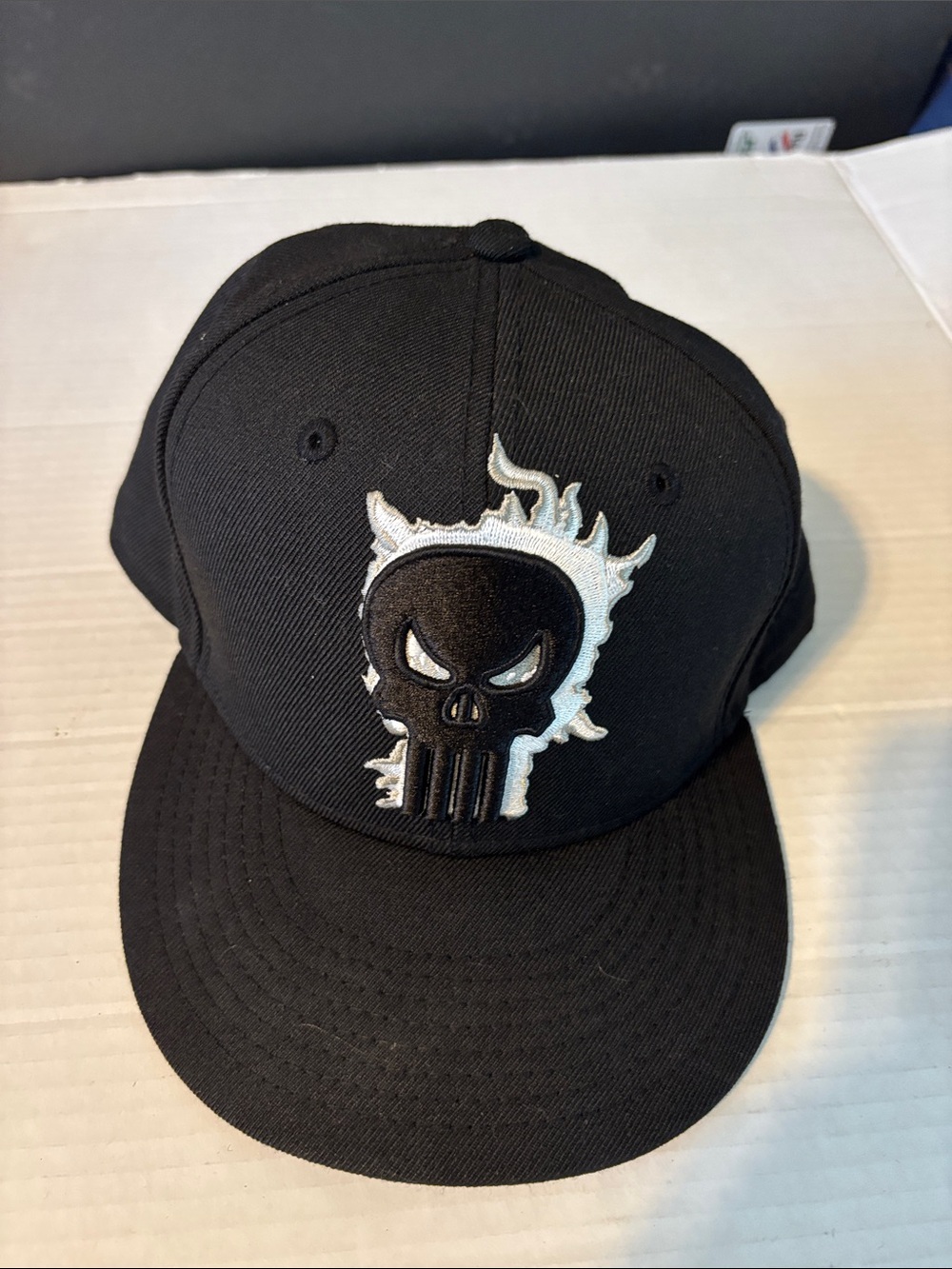 Marvel Black Hat with White Flaming Punisher Skull